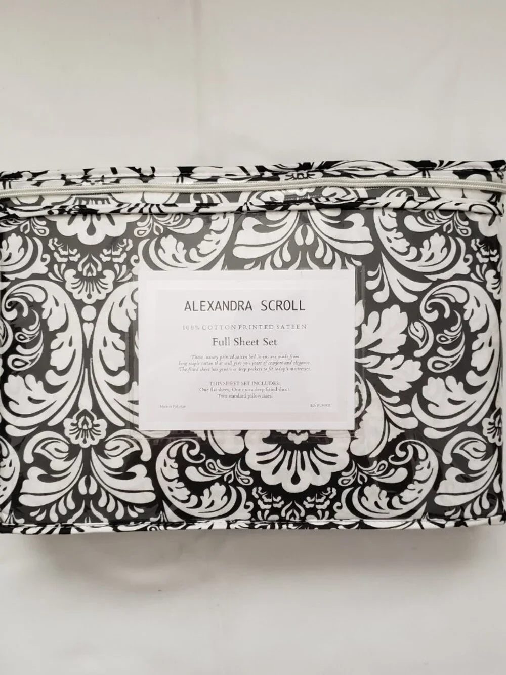 NEW Hill Crest Alexandra Scroll Full 100% cotton sateen bed sheet set damask